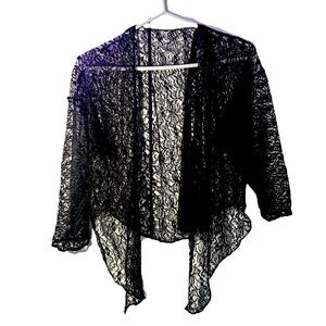 Black Lace Floral Cardigan 3/4 Sleeves Whimsigoth shrug tie up wrap bolero